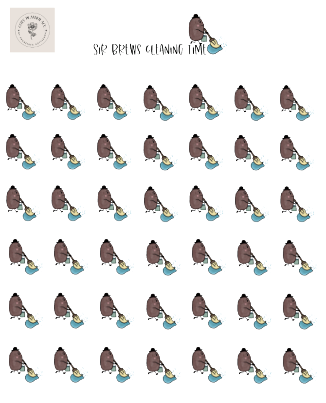 Sticker Sheet - Mini Sir Brews cleaning time