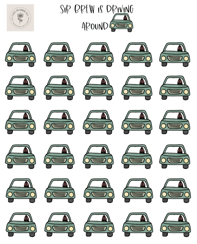 Sticker Sheet -Mini Sir Brew is driving around