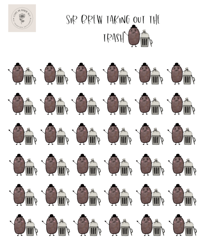 Sticker Sheet -Mini Sir Brew taking out the trash