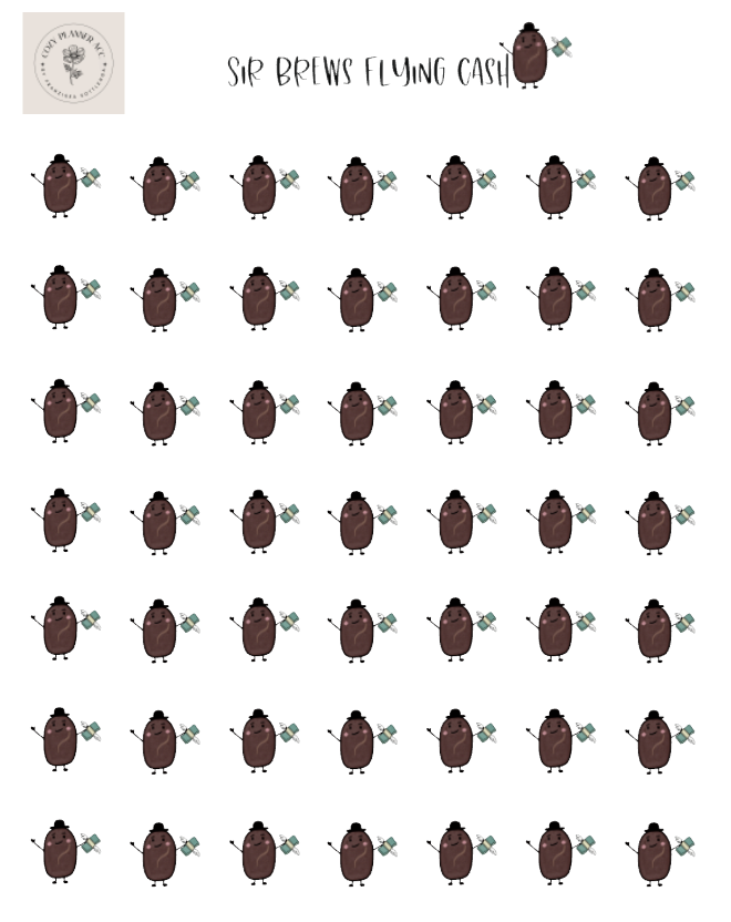Sticker Sheet -Mini Sir Brews flying cash