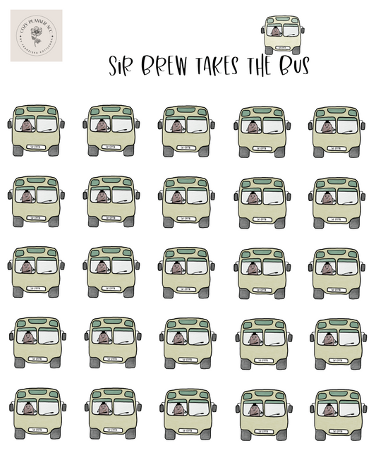 Sticker Sheet - Mini Sir Brew takes the bus