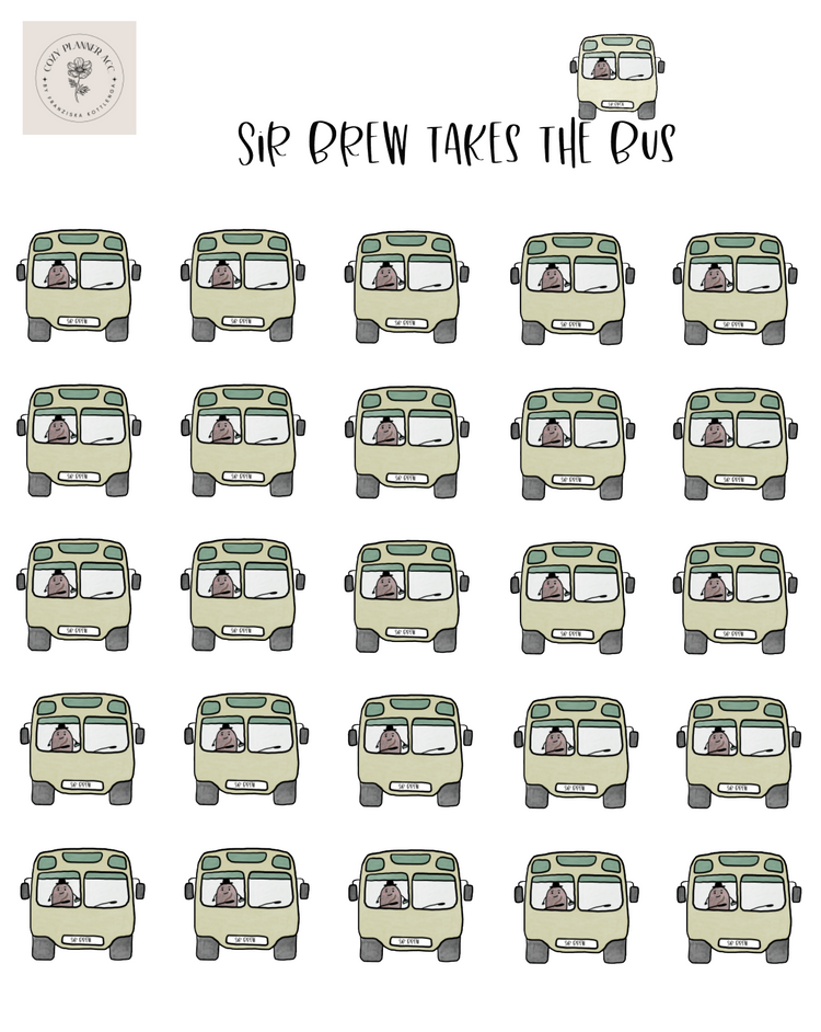 Sticker Sheet - Mini Sir Brew takes the bus