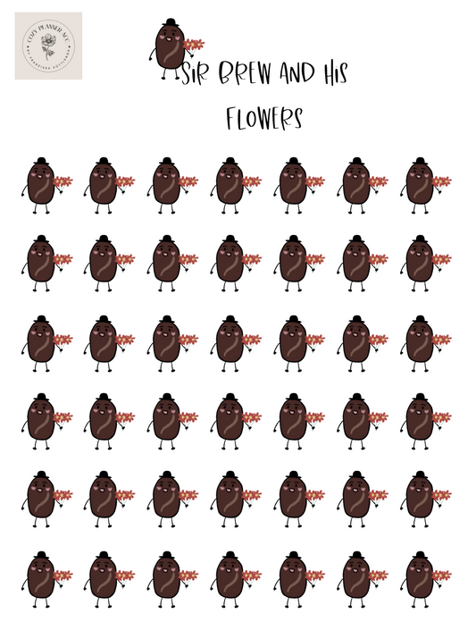 Sticker Sheet - Mini Sir Brew and his flowers
