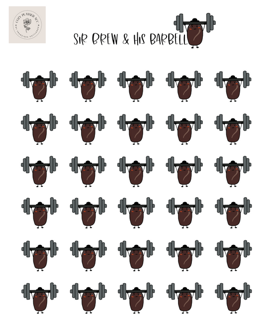 Sticker Sheet - Mini Sir Brew & his barbell