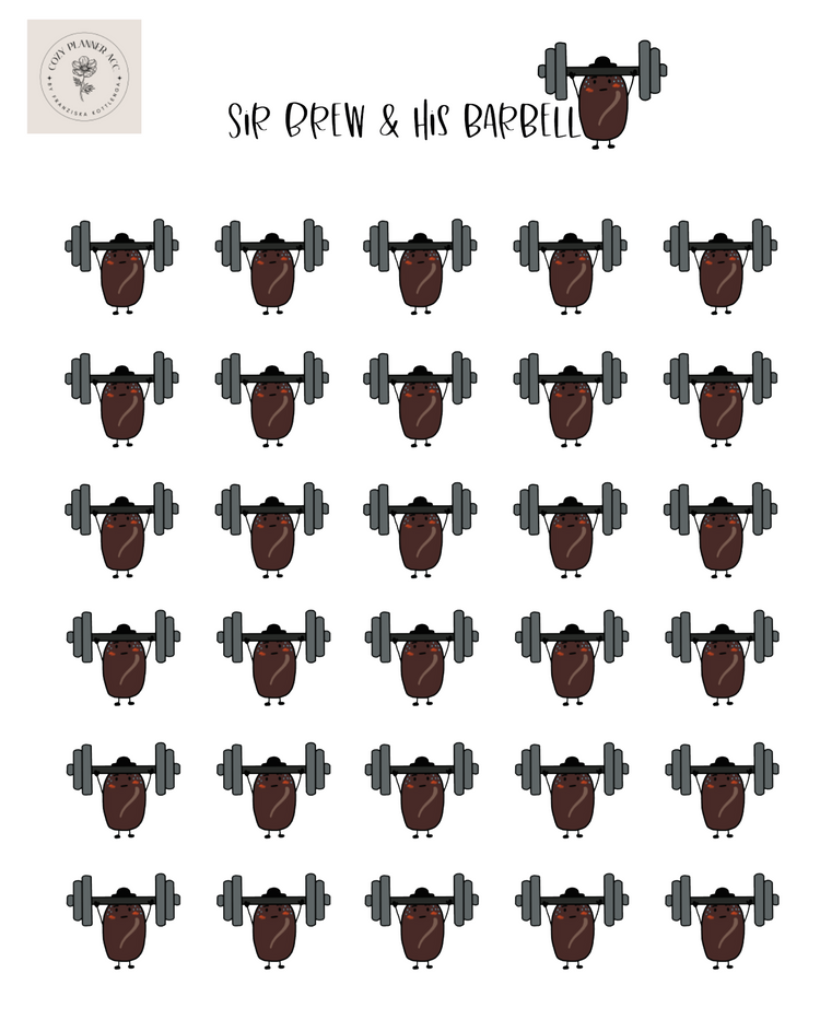 Sticker Sheet - Mini Sir Brew & his barbell