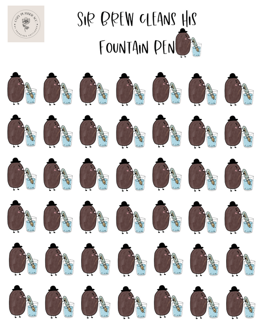 Sticker Sheet - Mini Sir Brew cleans his fountain pen