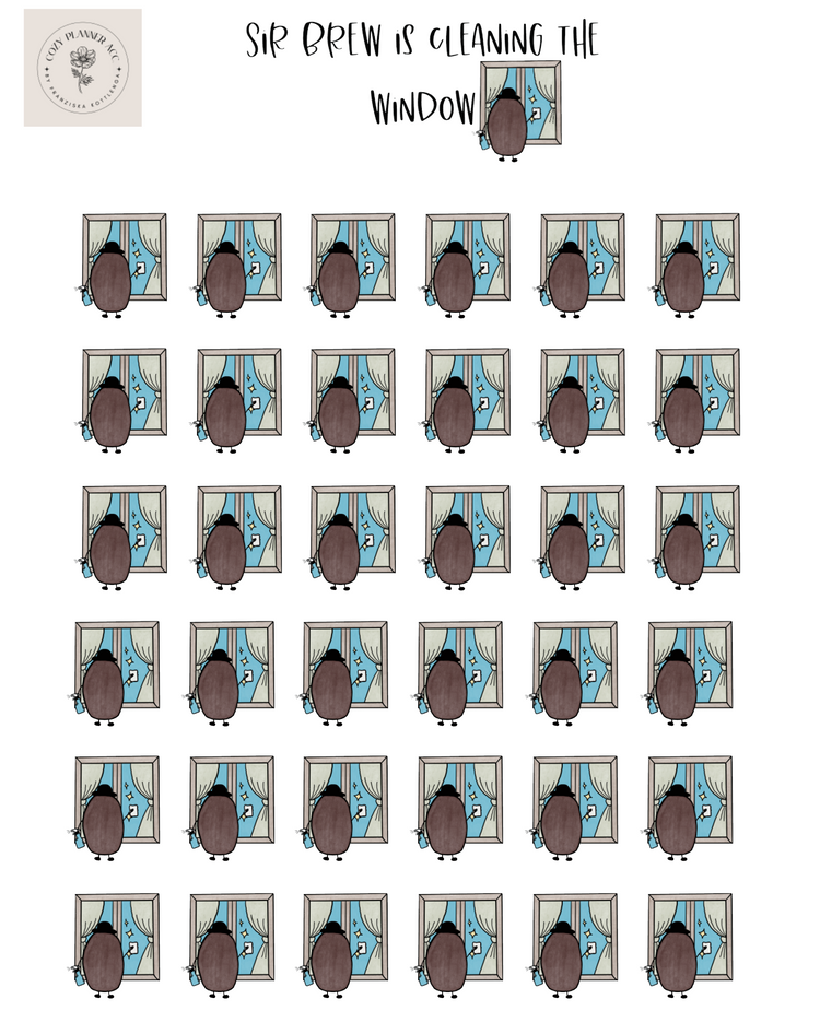 Sticker Sheet -Mini Sir Brew is cleaning the window