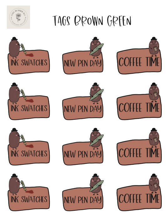 Sticker Sheet - Tags Brown Green