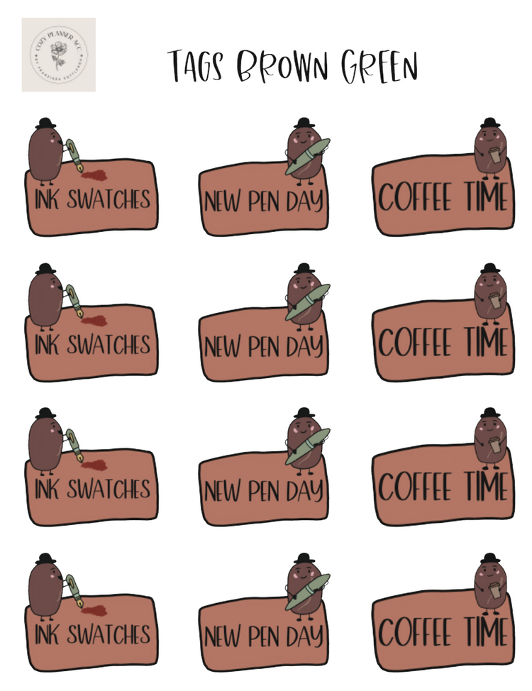 Sticker Sheet - Tags Brown Green