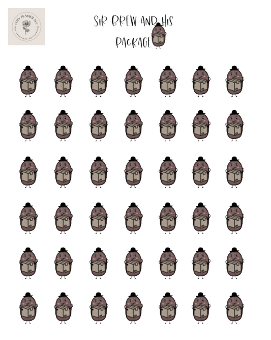 Sticker Sheet -Mini Sir Brew and his package