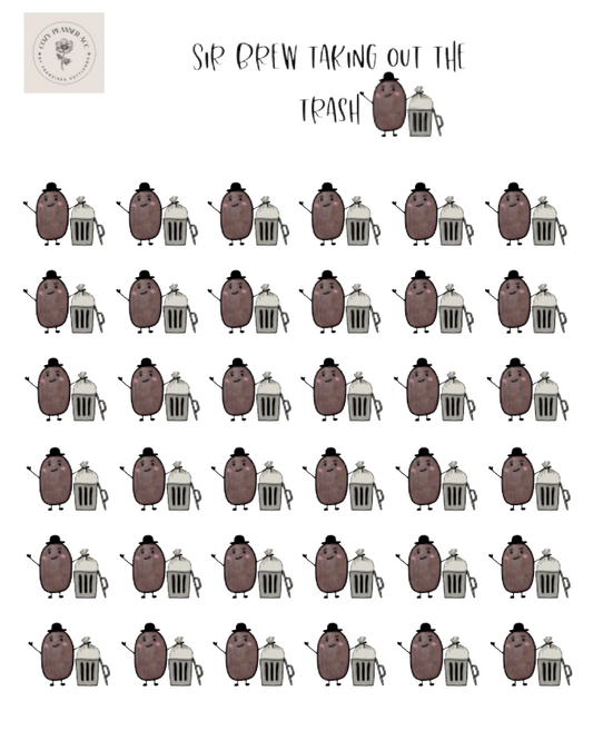Sticker Sheet -Mini Sir Brew taking out the trash
