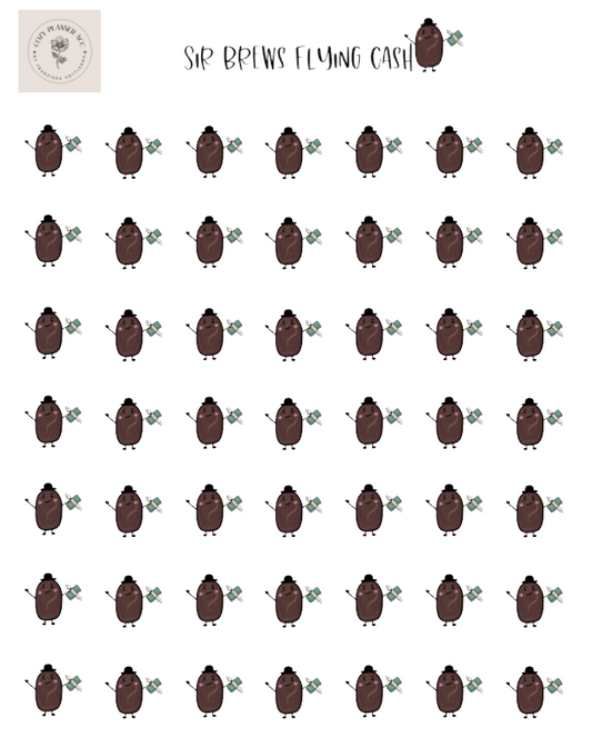 Sticker Sheet -Mini Sir Brews flying cash